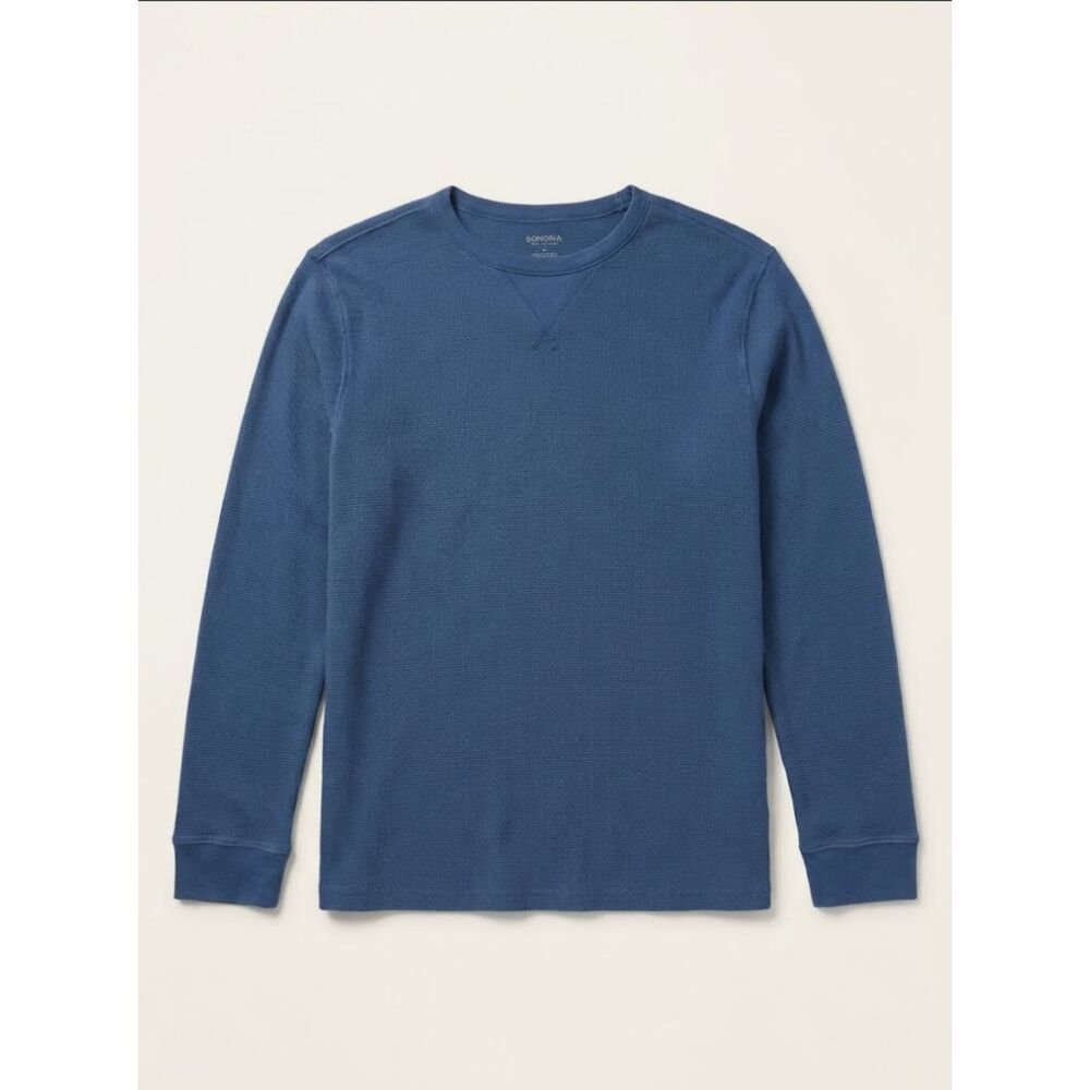 Sonoma Life Style Thermal Shirt Mens M Blue Waffle Knit Long Sleeve Crew Neck